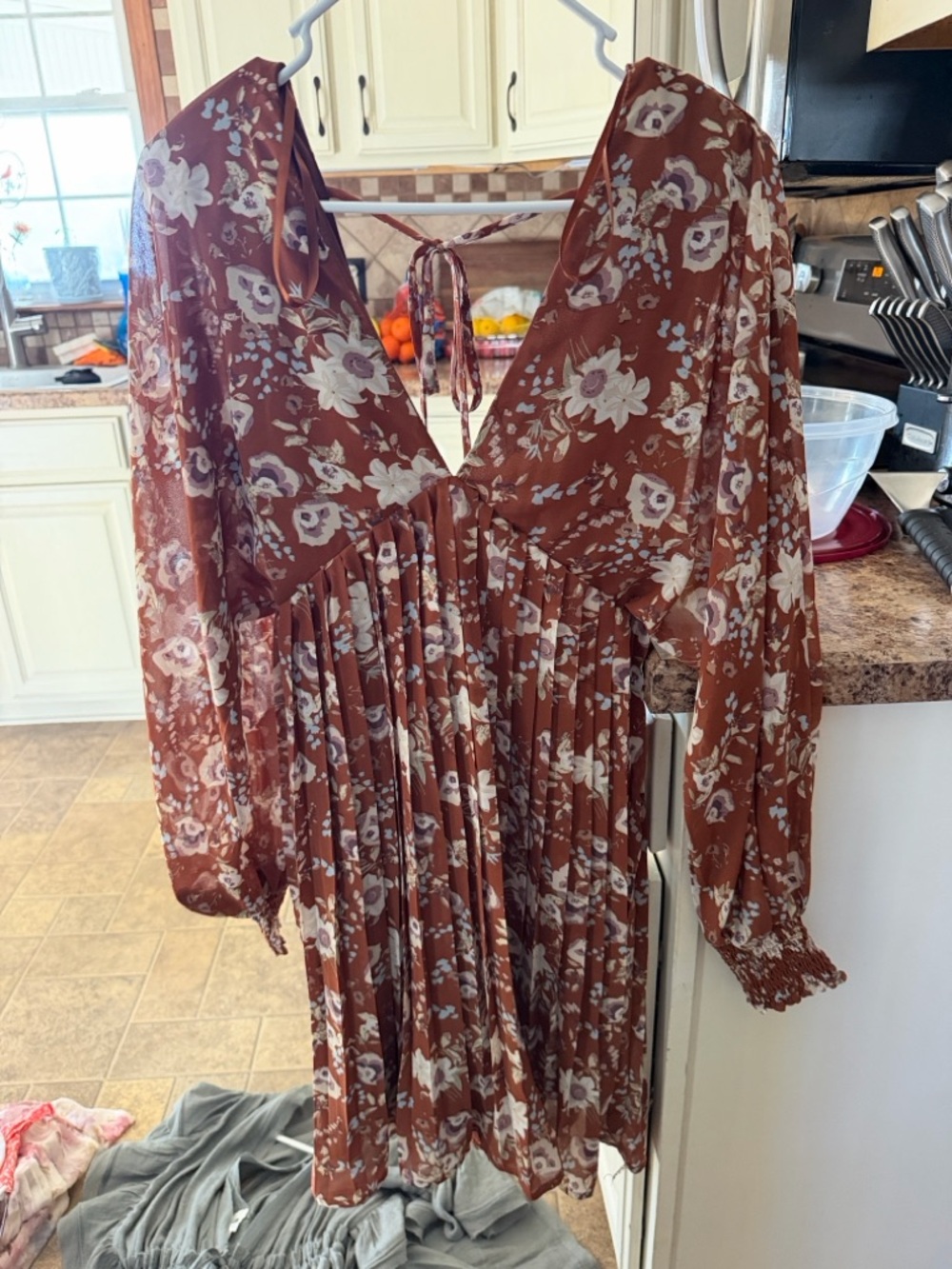 Pinkblush Rust Floral Halter Dress with Mauve and White Blooms